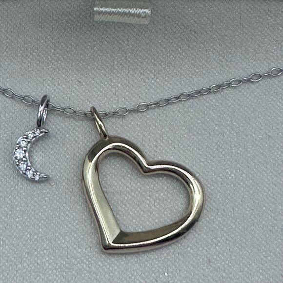 NEW in Gift Box Cubic Zirconia diamond MOON - gold Heart Sterling Silver Chain - Picture 8 of 14